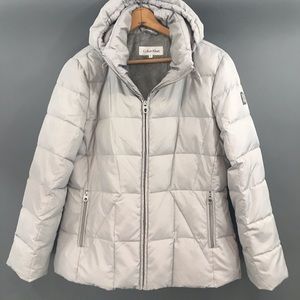 Calvin Klein Womens Silver Gray Puffer Coat, XL